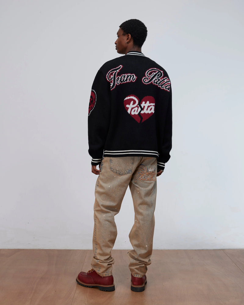Patta Ribbed Knitted Cardigan (Grey Pinstripe) Patta