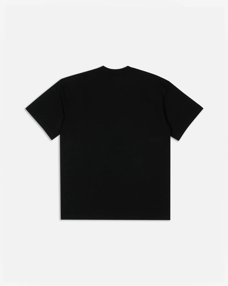 Back view of a black Patta tubular cotton t-shirt displayed flat on a plain background.